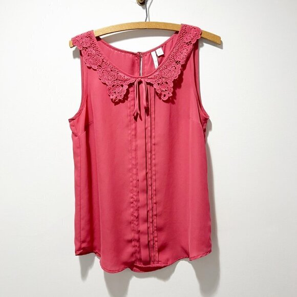 🌷SALE LC Lauren Conrad Peter Pan Collar Sleeveless Top Size Small Coral Pink - Picture 5 of 13